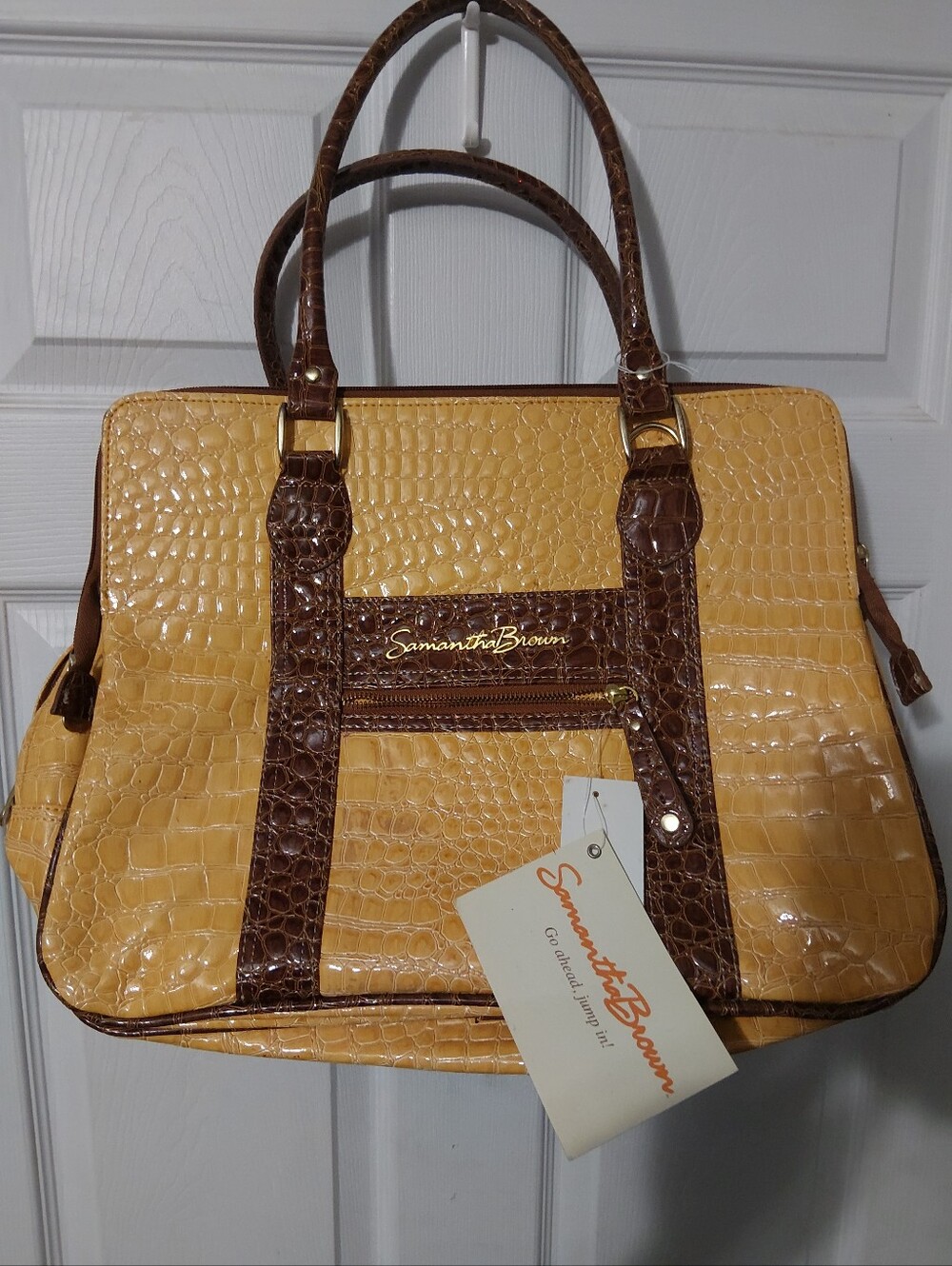 Samantha Brown Yellow & Brown Croc-Embossed Travel Tote